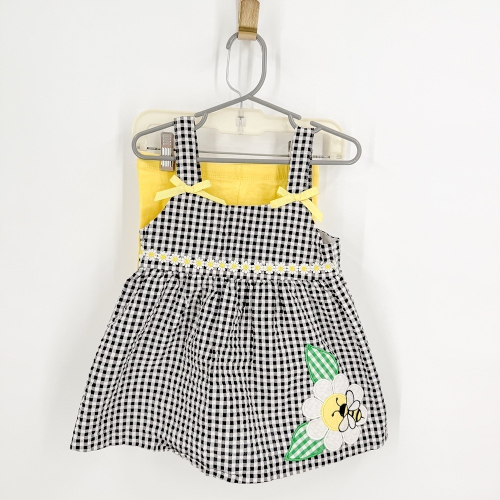Bonnie Jean Black and Yellow Gingham Dress Set